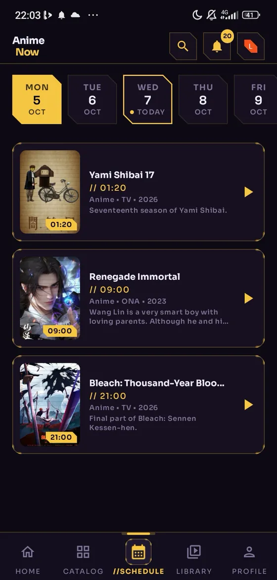 Weekly release schedule
